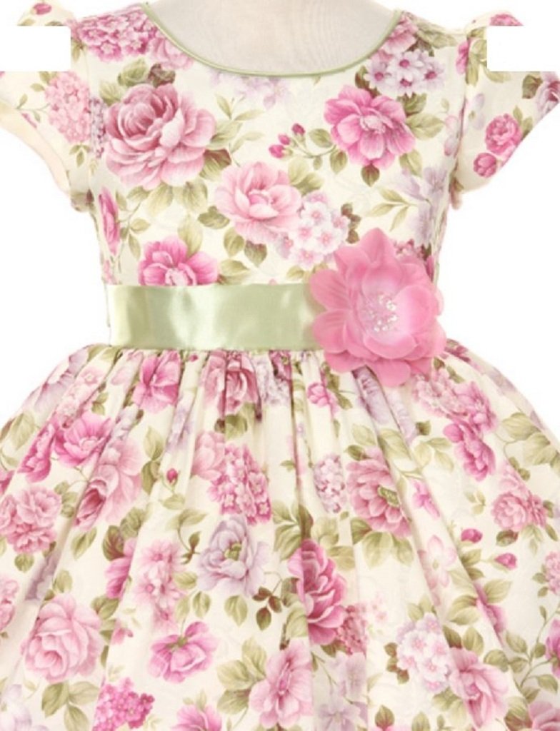 Little Girls Cap Sleeve Floral Jacquard Easter Dress - Cute Spring & Summer Flower Print Party Outfit for Toddler Girls (Perfect for Easter, Birthday Parties & Family Photos)