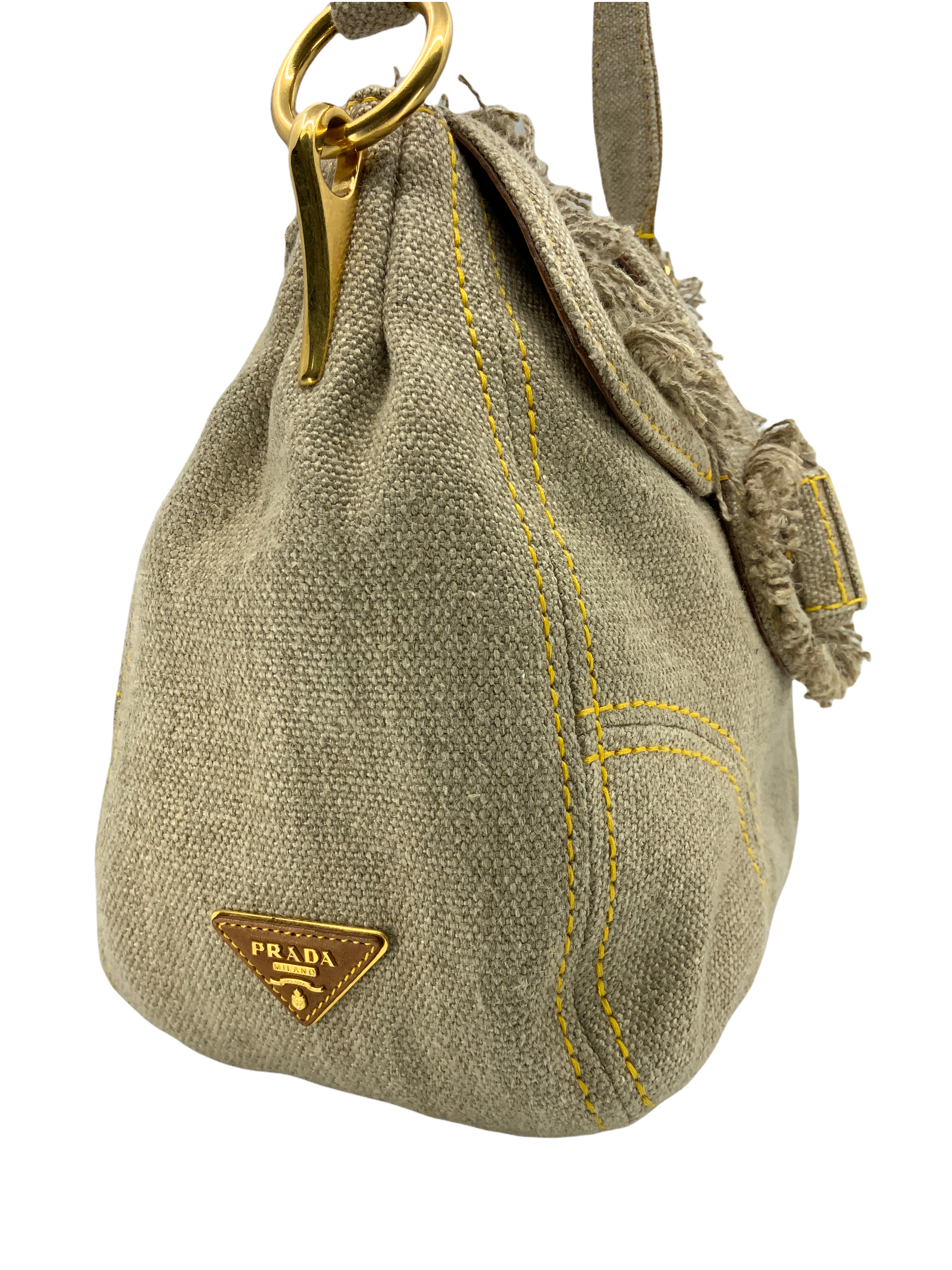 Prada Pattina Sottospalla Fringe Canvas Large Flap Crossbody Bag for Women | Luxury Designer Shoulder Purse | Perfect for Parties, Dating & Evening Events