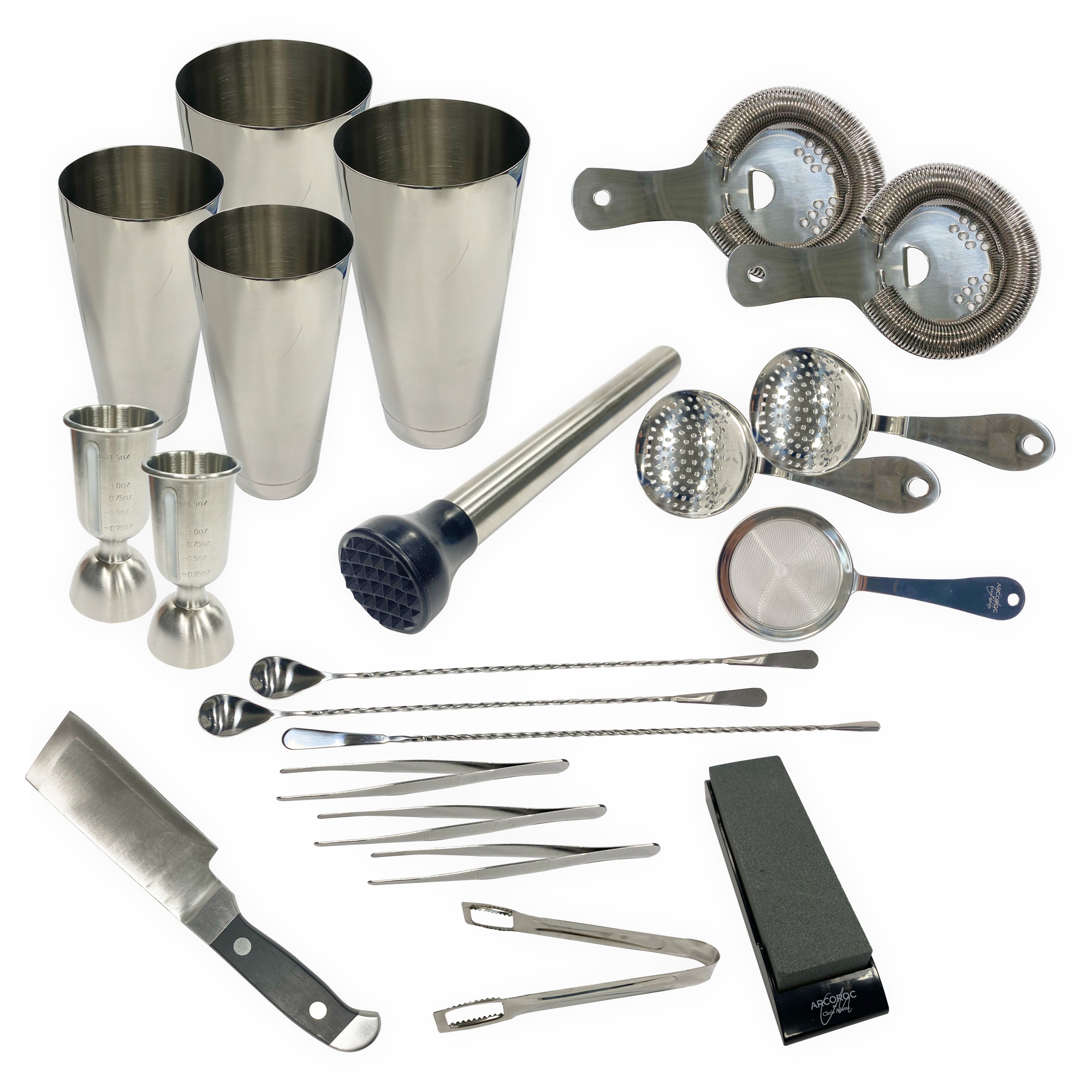 Arcoroc by Chris Adams CAP22 21-Piece Mixology Barware Set - Professional Cocktail Making Kit for Home Bars & Parties