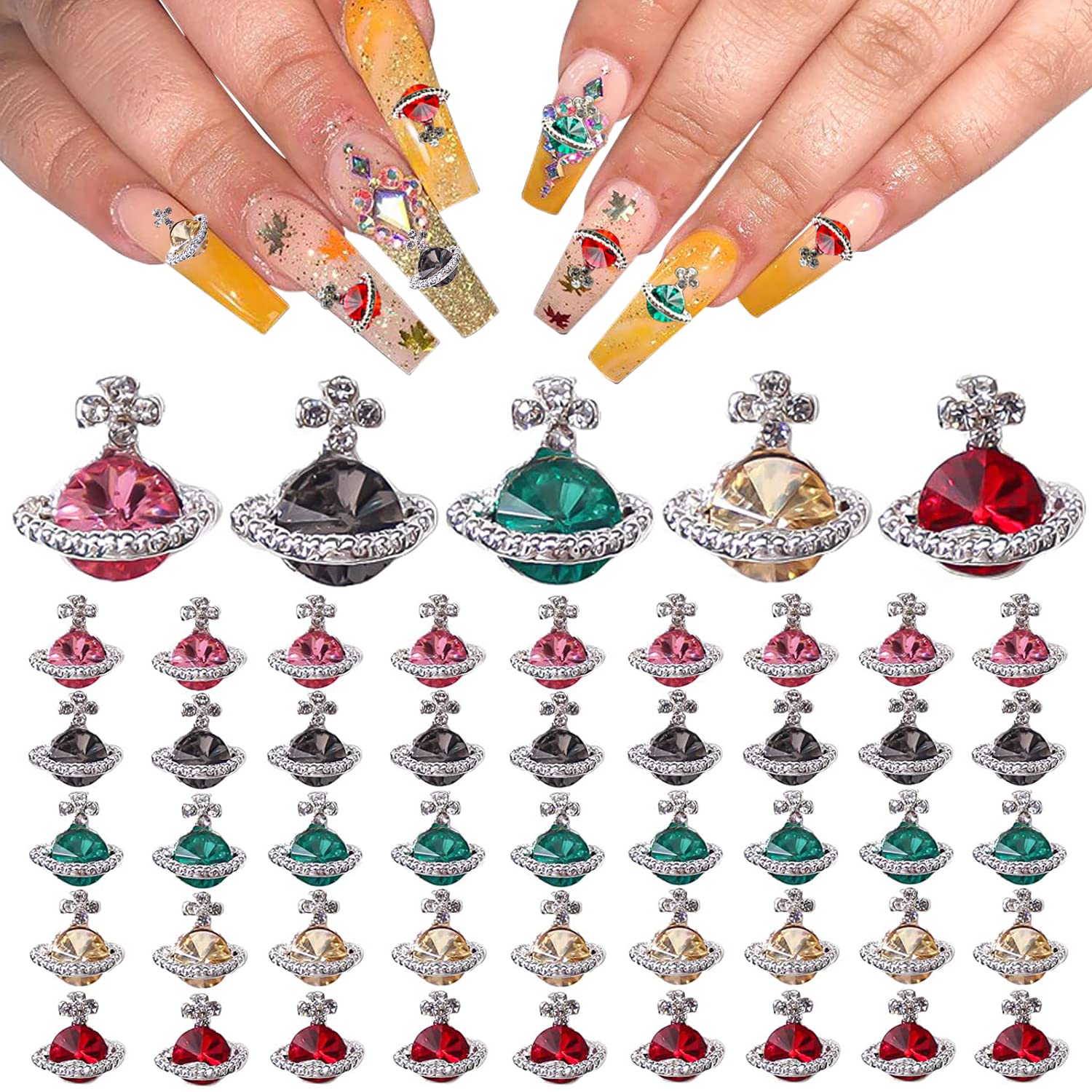 50Pcs 3D Nail Rhinestones - HOINCO Nail Art Decorations with Glitter for Women & Girls | DIY Nail Art, Jewelry Making, Craft Projects | Perfect for Parties, Weddings, Salon & Home Nail Designs