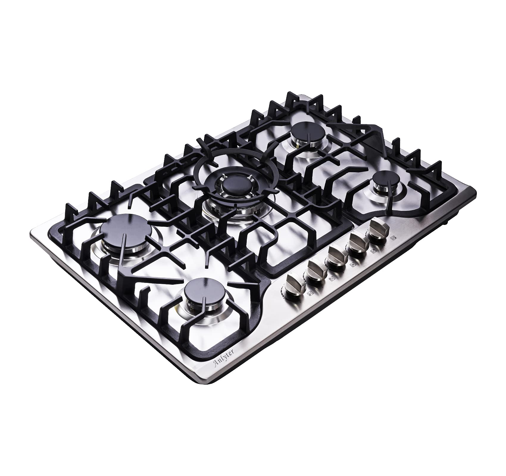 30 Inch 5-Burner Built-In Gas Cooktop - Stainless Steel LPG/NG Dual Fuel Sealed Gas Hob with Wok Stand & Pressure Regulator - Perfect for Home Kitchen, Restaurant & Outdoor Cooking