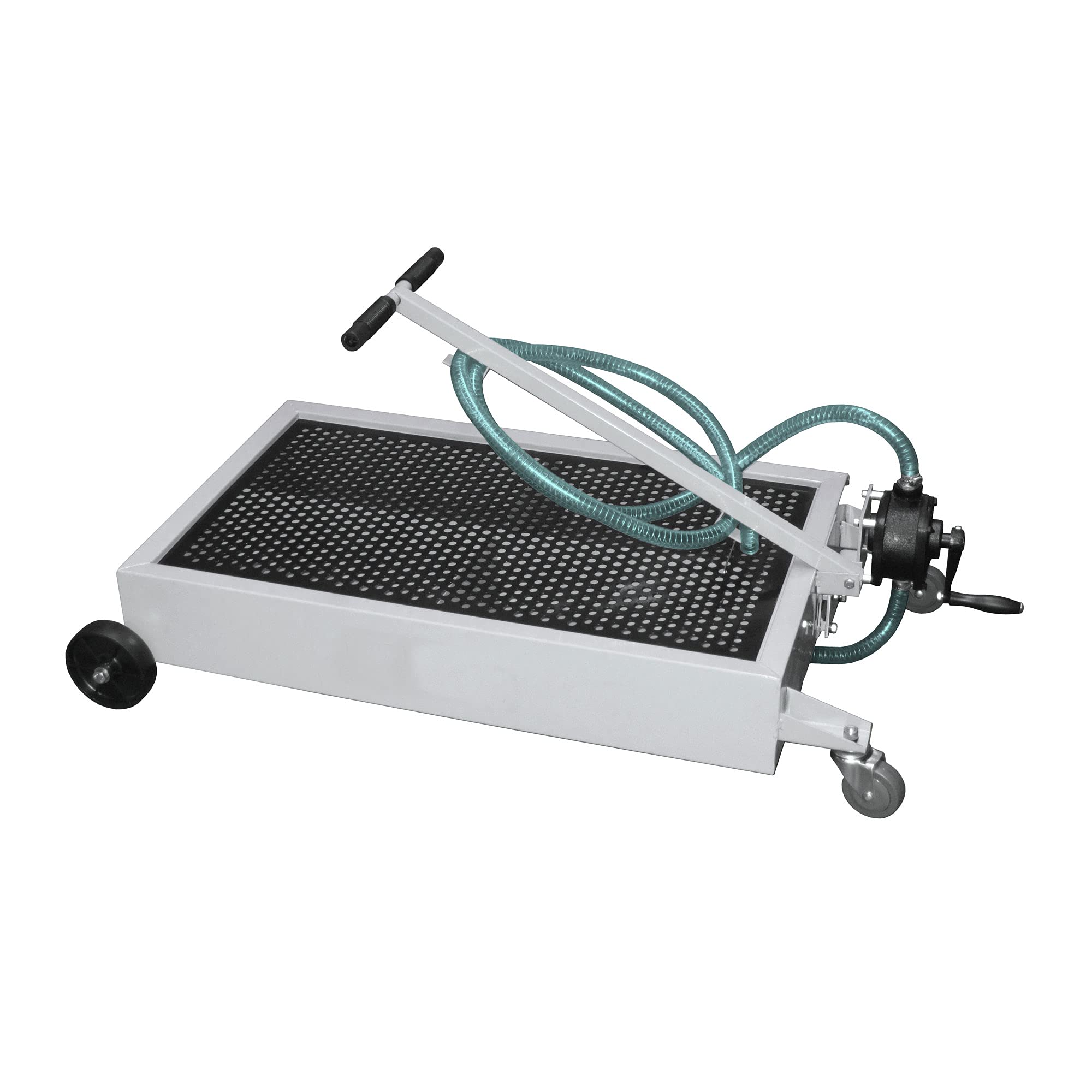 Shop Tuff STF-15GS 15 Gallon Low Profile Oil Drain Pan with Hand Pump - Steel Construction, Splash Guard & Mesh Cover - Perfect for Automotive Oil Changes, DIY Garage Maintenance & Workshop Fluid Drainage