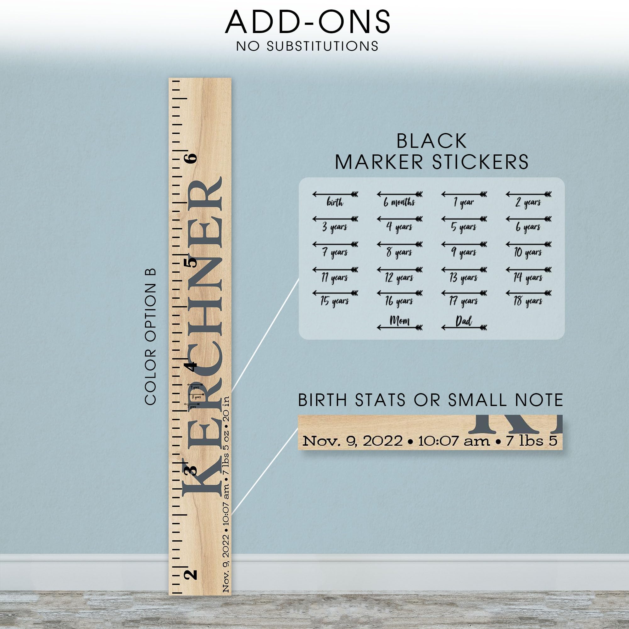 Back40Life Wooden Kids Growth Height Chart Ruler - Hand-Painted Nursery Decor for Boys & Girls | Track Child's Development with The Kerchner Design | Perfect for Bedrooms, Playrooms & Baby Showers