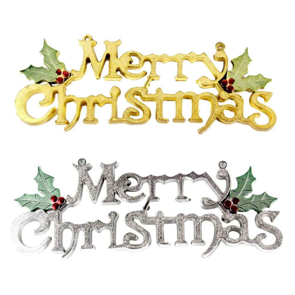 Amosfun 2-Pack Merry Christmas Door Signs - Silver & Gold Holiday Tree Decorations, 25cm Christmas Ornaments, Door Hangers & Wall Decor for Xmas Party Supplies | Perfect for Home, Office & Festive Gatherings