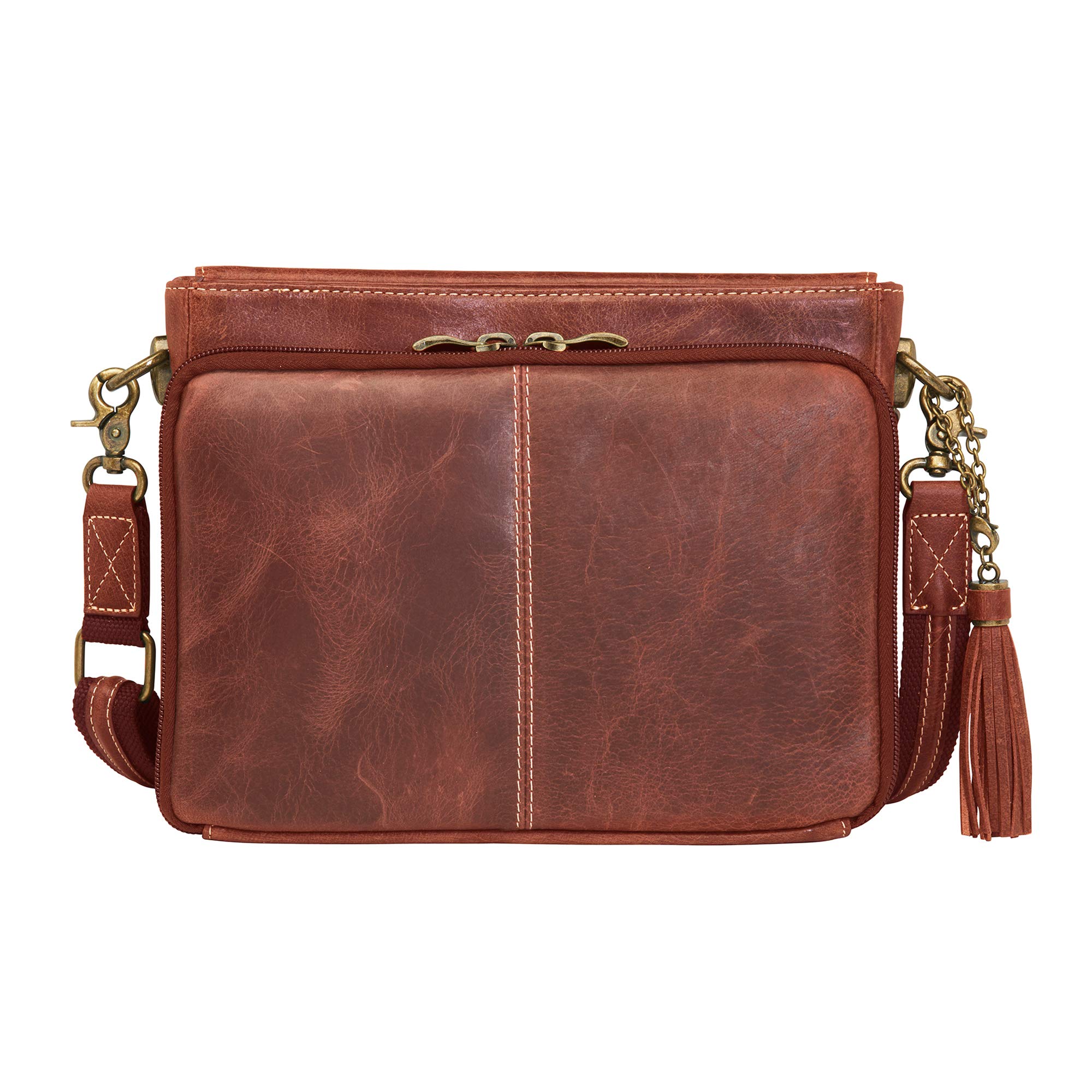 Gun Tote'n Mamas Distressed Buffalo Leather Crossbody Organizer Purse for Women - Stylish & Durable Red Leather Handbag for Concealed Carry, Everyday Use & Outdoor Activities