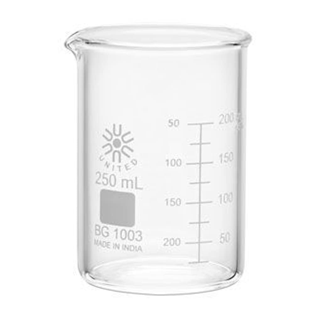 United Scientific Supplies BG1003-250 Heavy Duty Borosilicate Glass Beaker, 250mL (2-Pack) - Ideal for Chemistry Labs, Science Experiments & Industrial Use