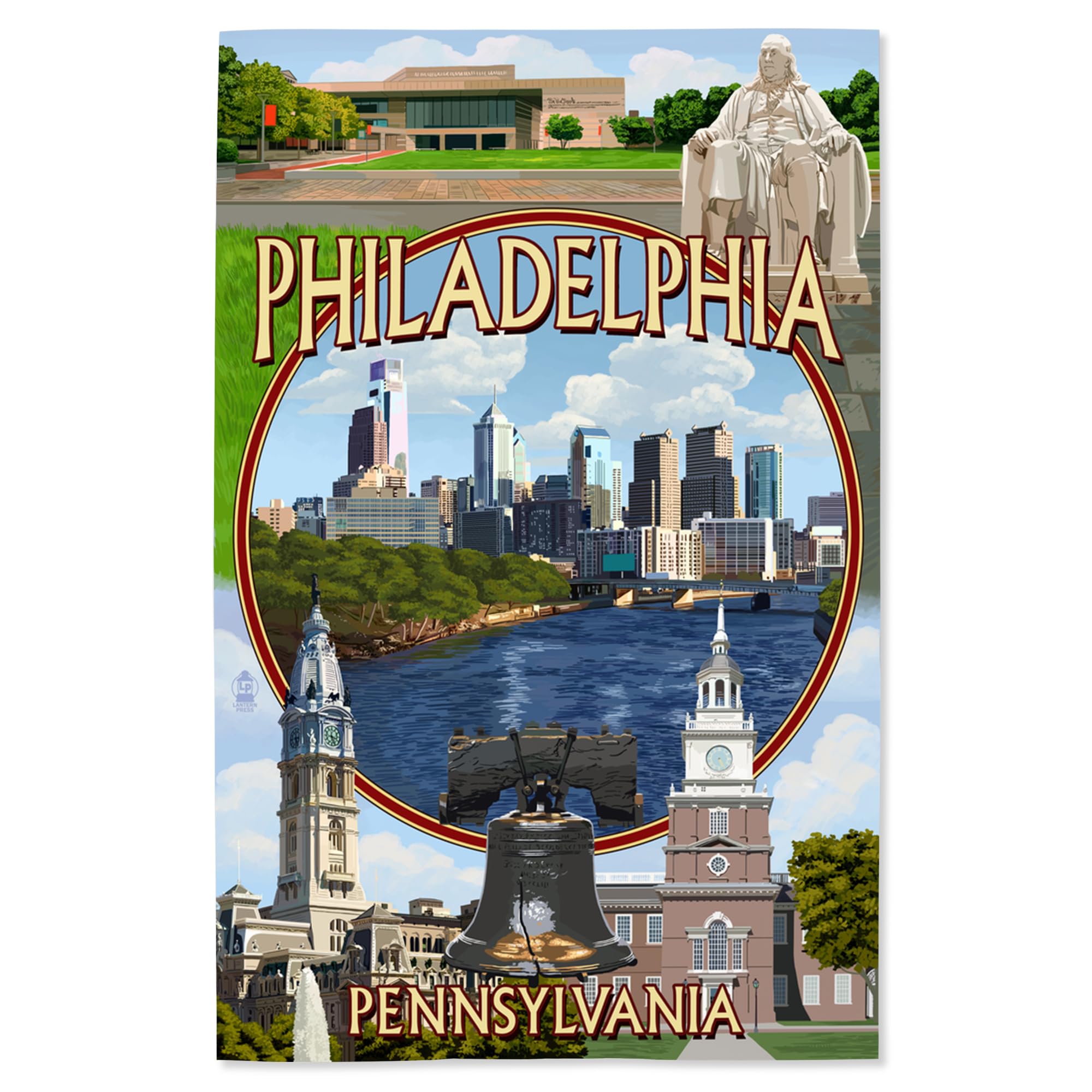 Lantern Press 16x24 Inch Giclee Print - Philadelphia Pennsylvania Skyline Montage Wall Art | Perfect for Home Decor, Office & Living Room