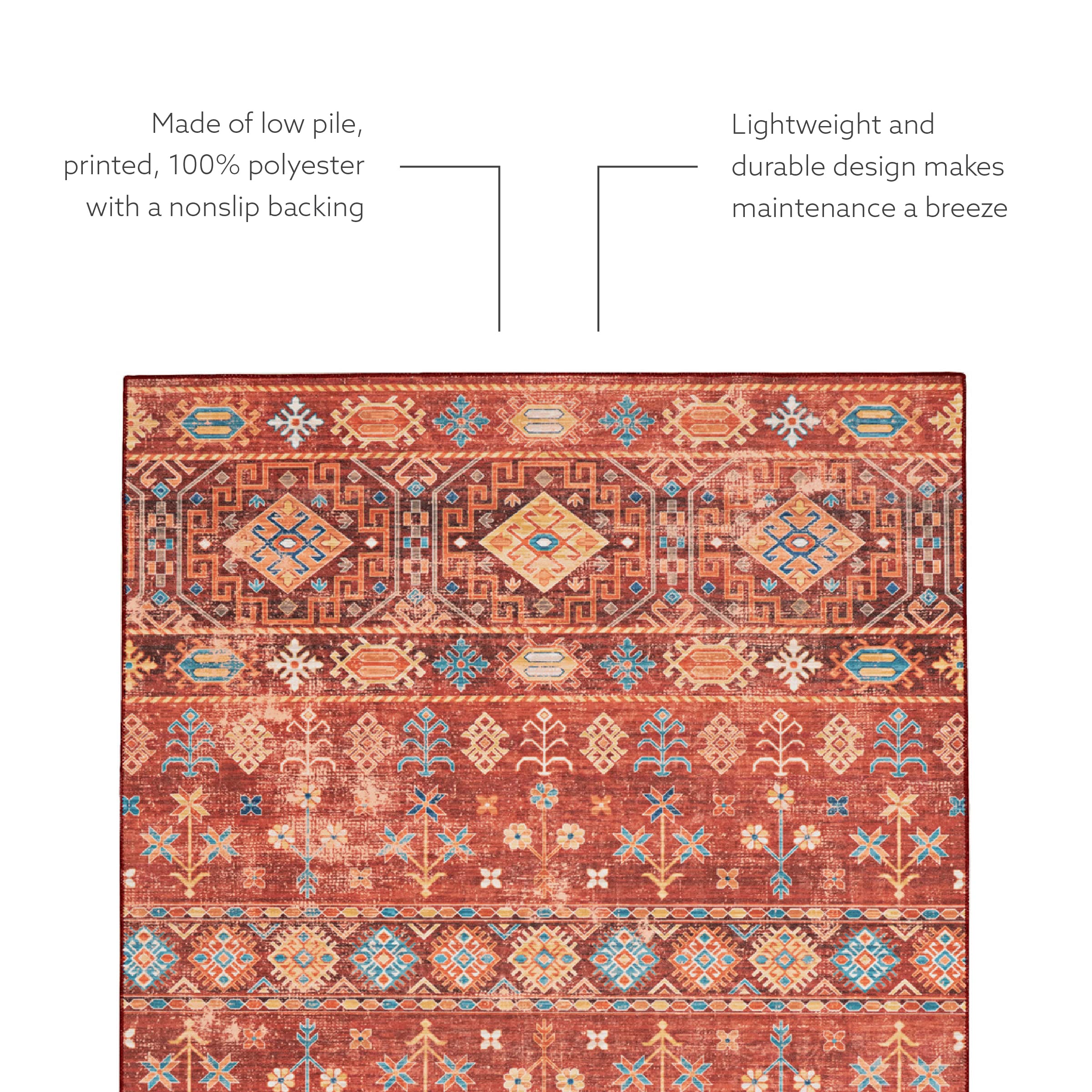 Linon Joelle Washable Area Rug 5x7 Feet - Red & Ivory Indoor/Outdoor Decor - Perfect for Living Room, Bedroom, Patio & Entryway