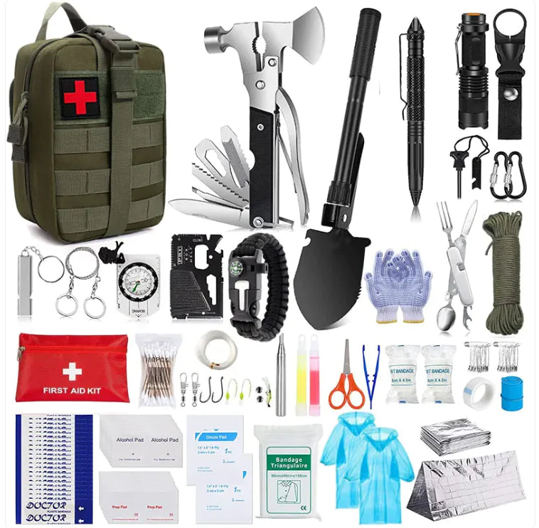 Emergency Survival First Aid Kit - 120-Piece Trauma Medical Supplies for Outdoor, Camping, Hiking & Disaster Preparedness - Compact & Portable for Car, Home & Travel Use