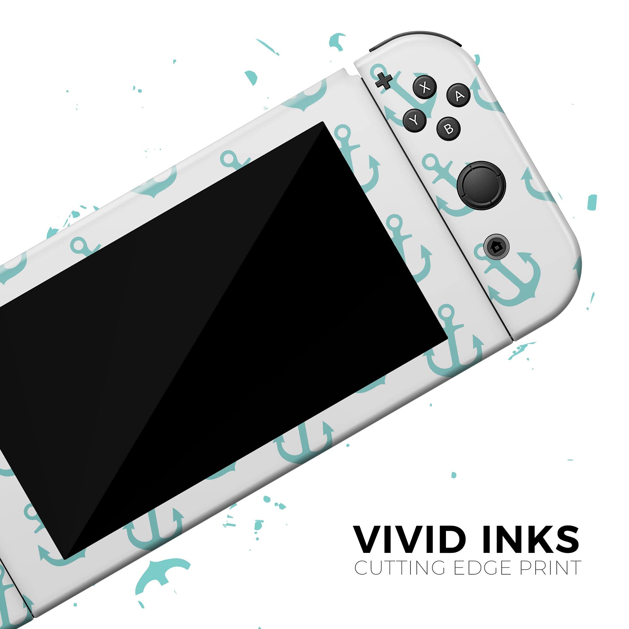 Nintendo Switch OLED Skin Decal - Teal Micro Anchors Protective Vinyl Wrap Cover Compatible with Switch OLED & Joy-Con - Scratch-Resistant, Removable for Gaming & Travel Protection