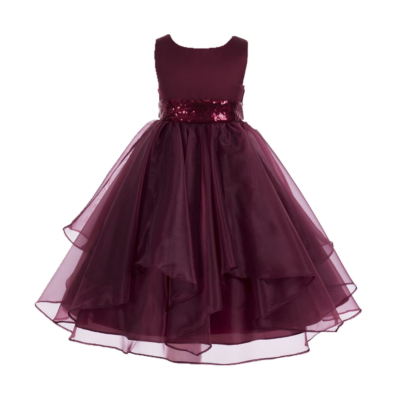 Elegant Asymmetric Ruffled Organza Sequin Flower Girl Dress for Toddlers - Perfect for Weddings, Pageants & Special Occasions