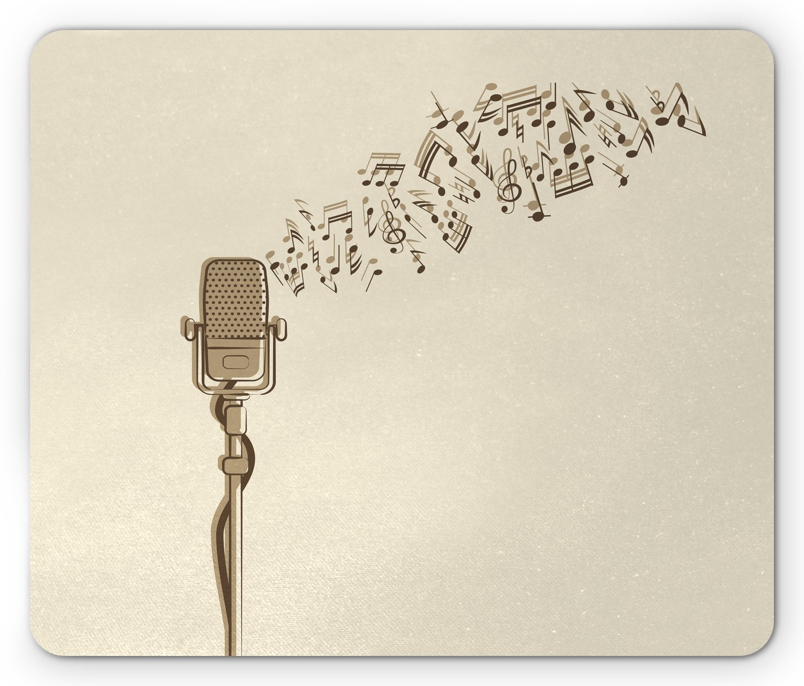 Retro Hand-Drawn Music Notes Microphone Mouse Pad - Non-Slip Rubber Desk Mat for Karaoke Singing & Office Work (Standard Size, Beige Cocoa) - Perfect for Music Lovers, Gamers & Home Office Setup