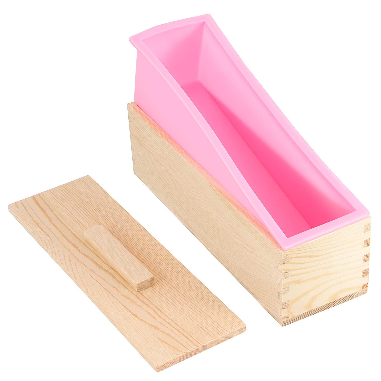 ZOENHOU 3-Piece 42 oz Pink Silicone Soap Molds Kit - Flexible Rectangular DIY Soap Making Supplies with Wooden Box for Handmade Bath & Body Products - Perfect for Home Crafting, Gift Making & Small Business Soap Production