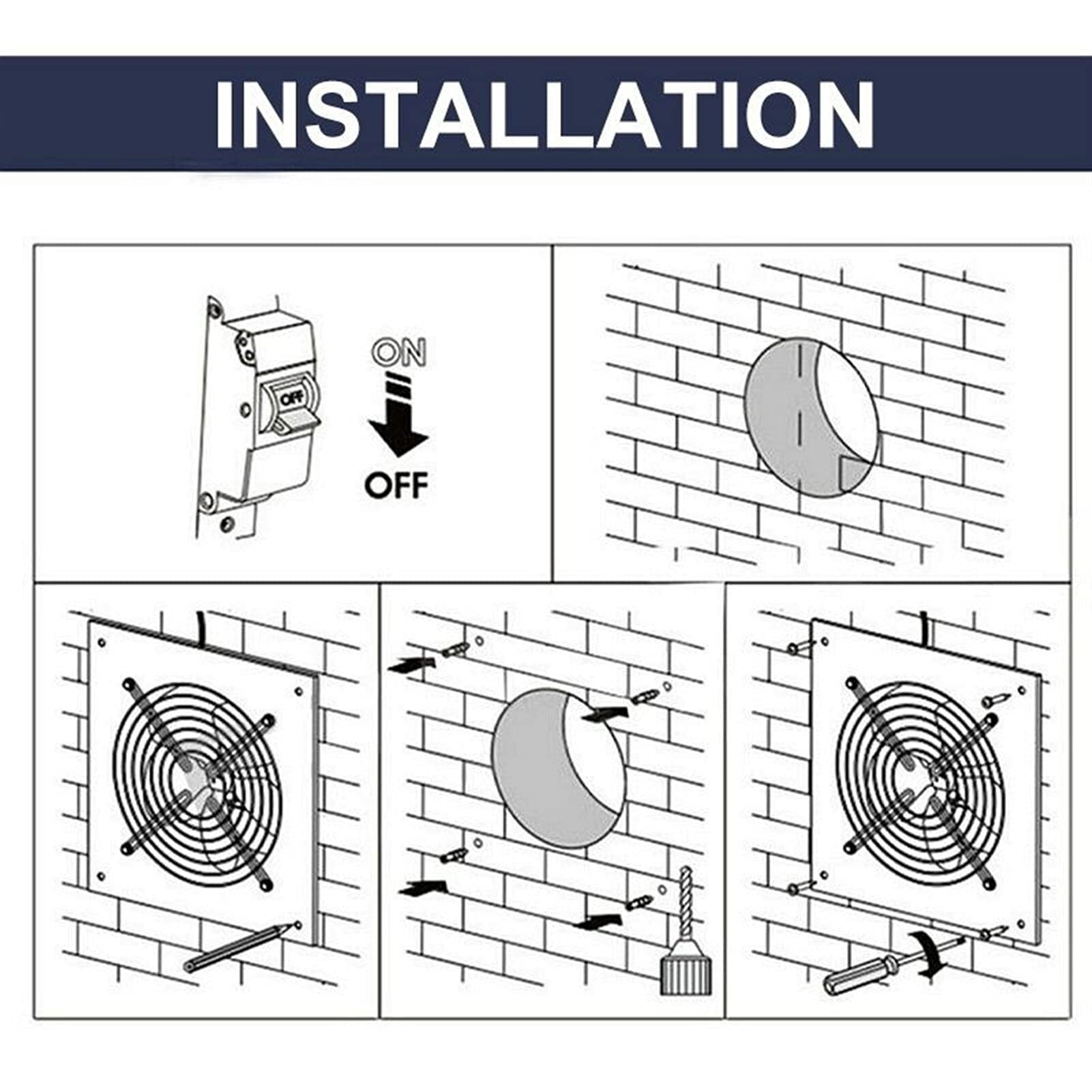 8 Inch High Speed Square Metal Exhaust Fan - Ventilation Extractor for Bathroom, Kitchen, Toilet - Wall Mount Air Vent Fan with US Plug (Ideal for Home, Office & Commercial Use)