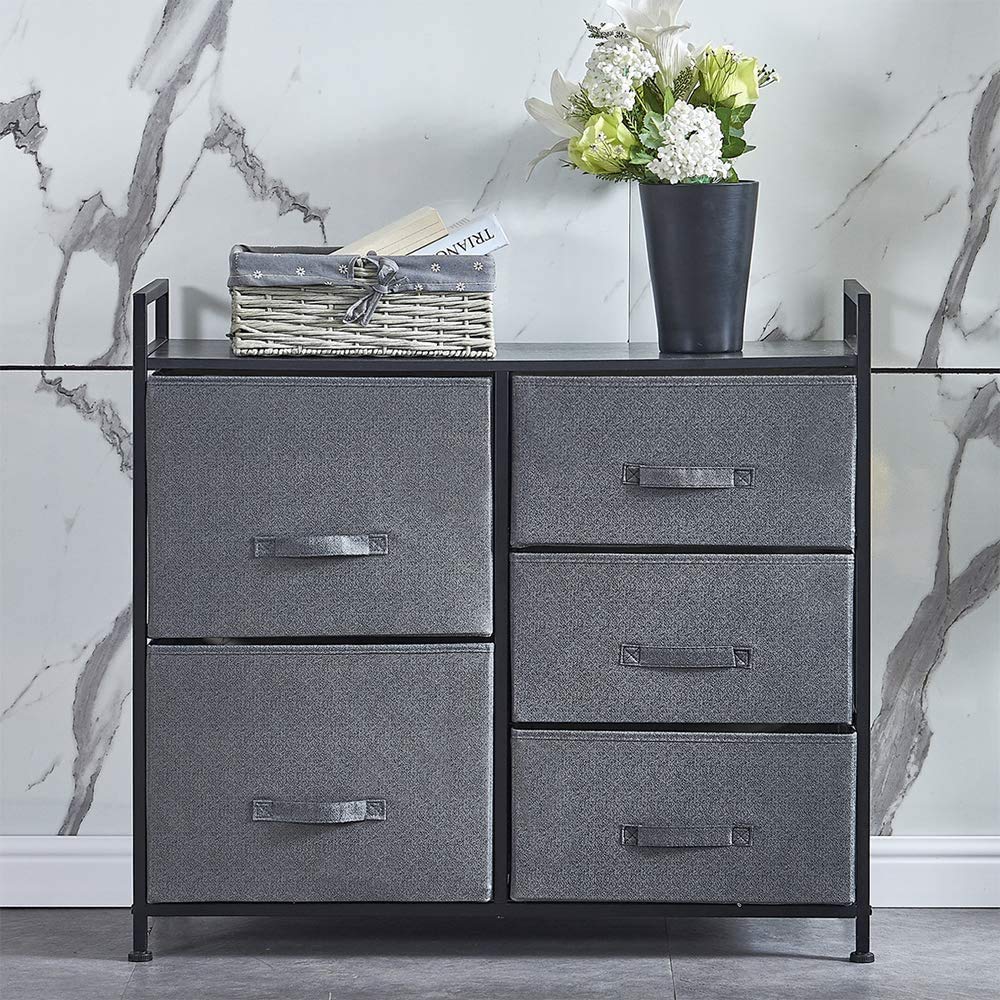 BELIFEGLORY 5-Drawer Fabric Dresser Organizer with Sturdy Steel Frame & Wood Top - Storage Unit for Bedroom, Closet, Hallway & Entryway | Perfect for Clothes, Toys, Linens & Home Organization