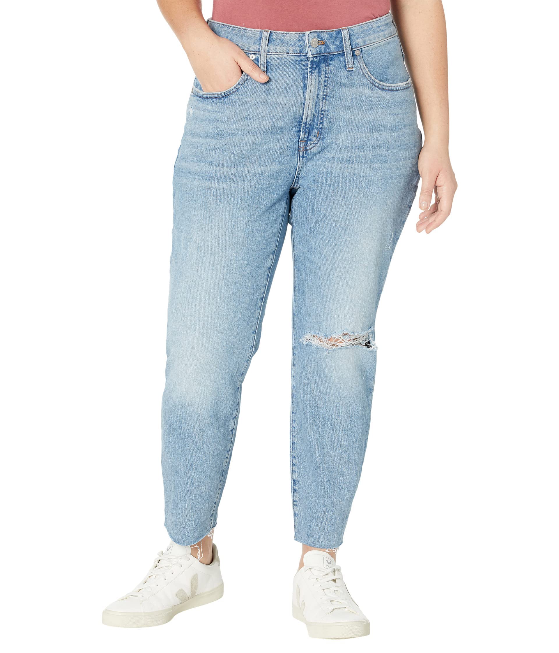 Madewell The Plus Curvy Perfect Vintage Jeans for Women - Coney Wash Destroyed Edition | High Waist Distressed Denim for Casual & Streetwear Outfits
