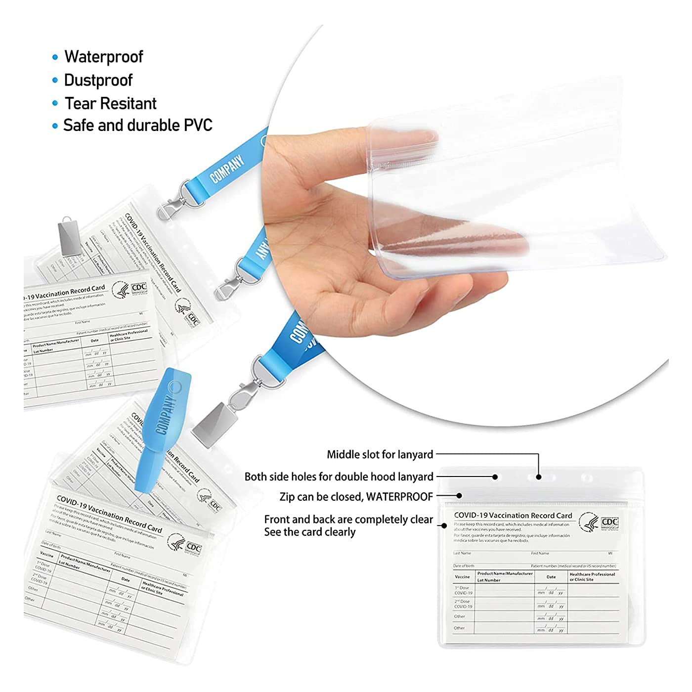 Waterproof CDC Card Holder 4x3in - 5PC for Travel & Events