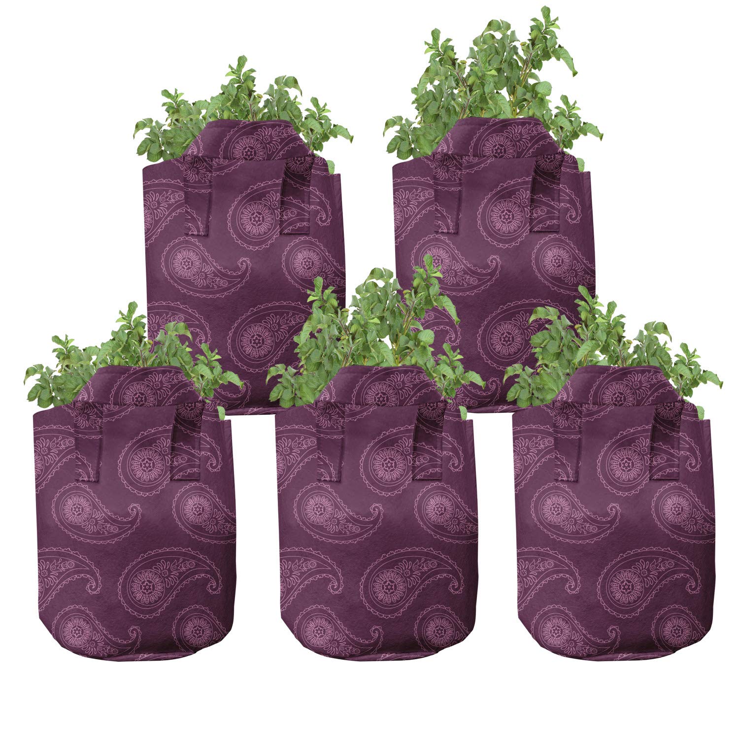 Ambesonne 5-Pack Heavy Duty Tropical Flamingo Grow Bags - Pink Exotic Plant Pots with Handles for Indoor/Outdoor Gardening, Balcony & Patio Decor