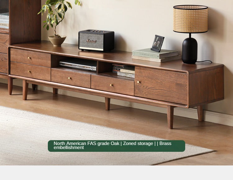 Stylish Oak Solid Wood Modern TV Stand - Nordic Design for Living Room & Entertainment Center | Perfect for 55-75 Inch TVs