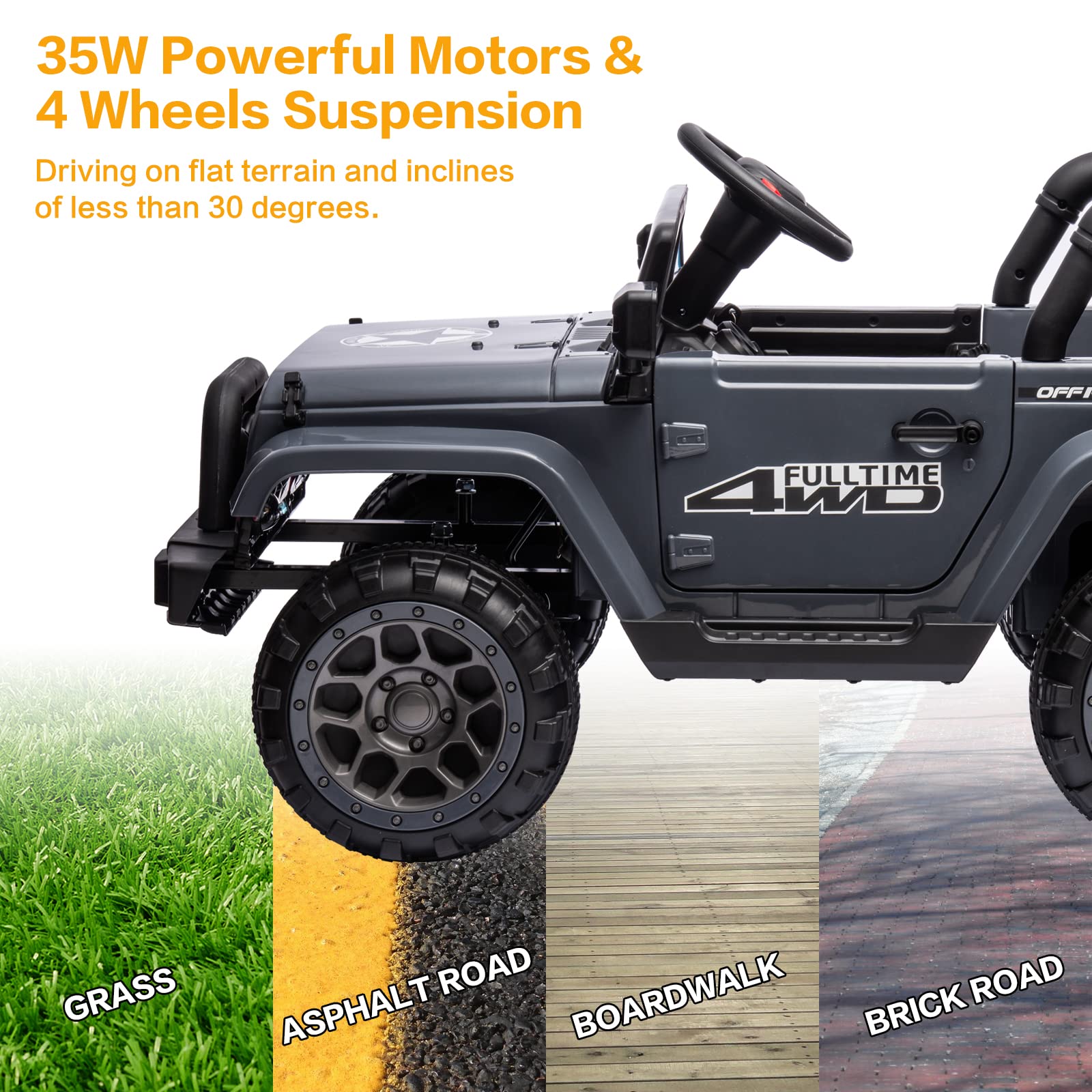 IKON MOTORSPORTS 12V Kids Electric Ride-On Car with Parental Remote Control, DIY Stickers, 2 Motors & LED Lights - Full Function Doors, Music Player in Gunmetal Gray - Perfect for Outdoor Play & Birthday Gifts for Toddlers Ages 3-8 Years Old