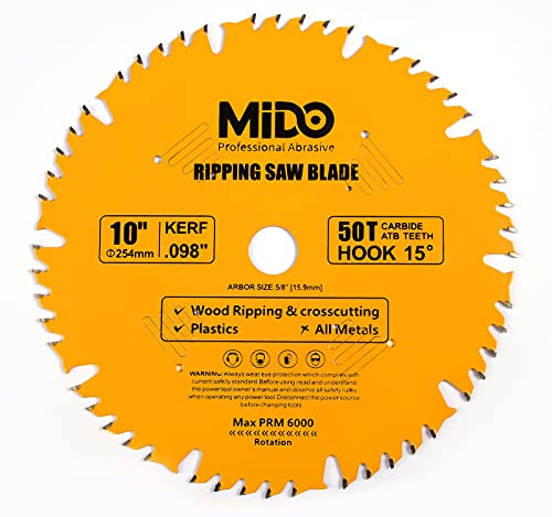 MIDO Professional 10-Inch 50-Tooth Carbide Tipped Saw Blade - Crosscut & Rip Cutting for Miter, Table & Track Saws - Perfect for Woodworking, Carpentry & DIY Projects
