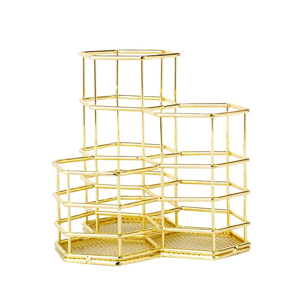 Premium 3-Compartment Metal Pen Holder & Pencil Organizer - Gold Desktop Stationery Storage for Office, School & Home Decor | Perfect for Organizing Pens, Markers & Office Supplies on Work Desk