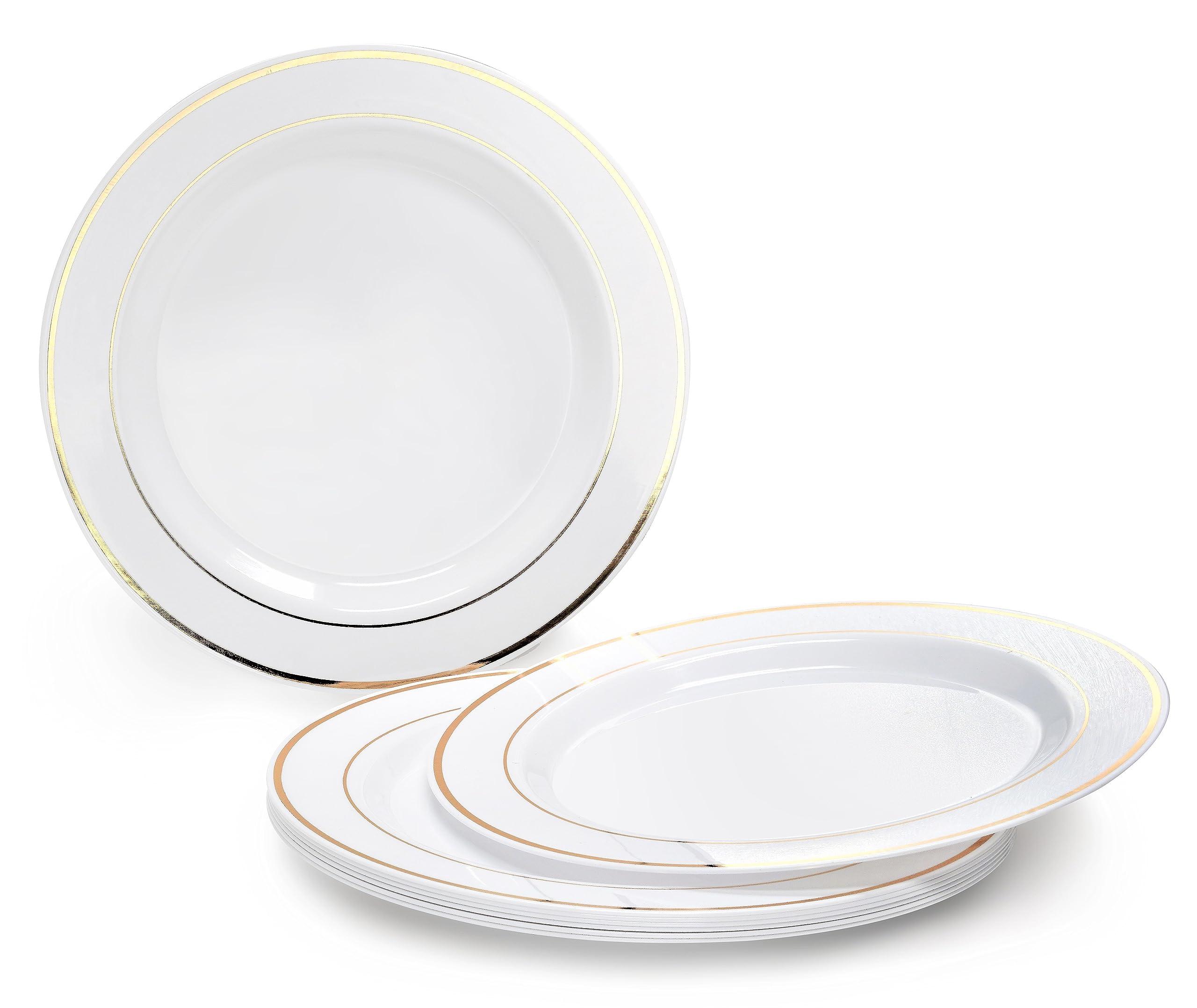 240-Piece Premium Disposable Plastic Plates Set for Weddings & Parties - 120 x 10.5'' Dinner Plates + 120 x 7.5'' Salad/Dessert Plates (White & Gold Rim) - Heavyweight, Elegant Tableware for Large Gatherings, Catering & Special Events