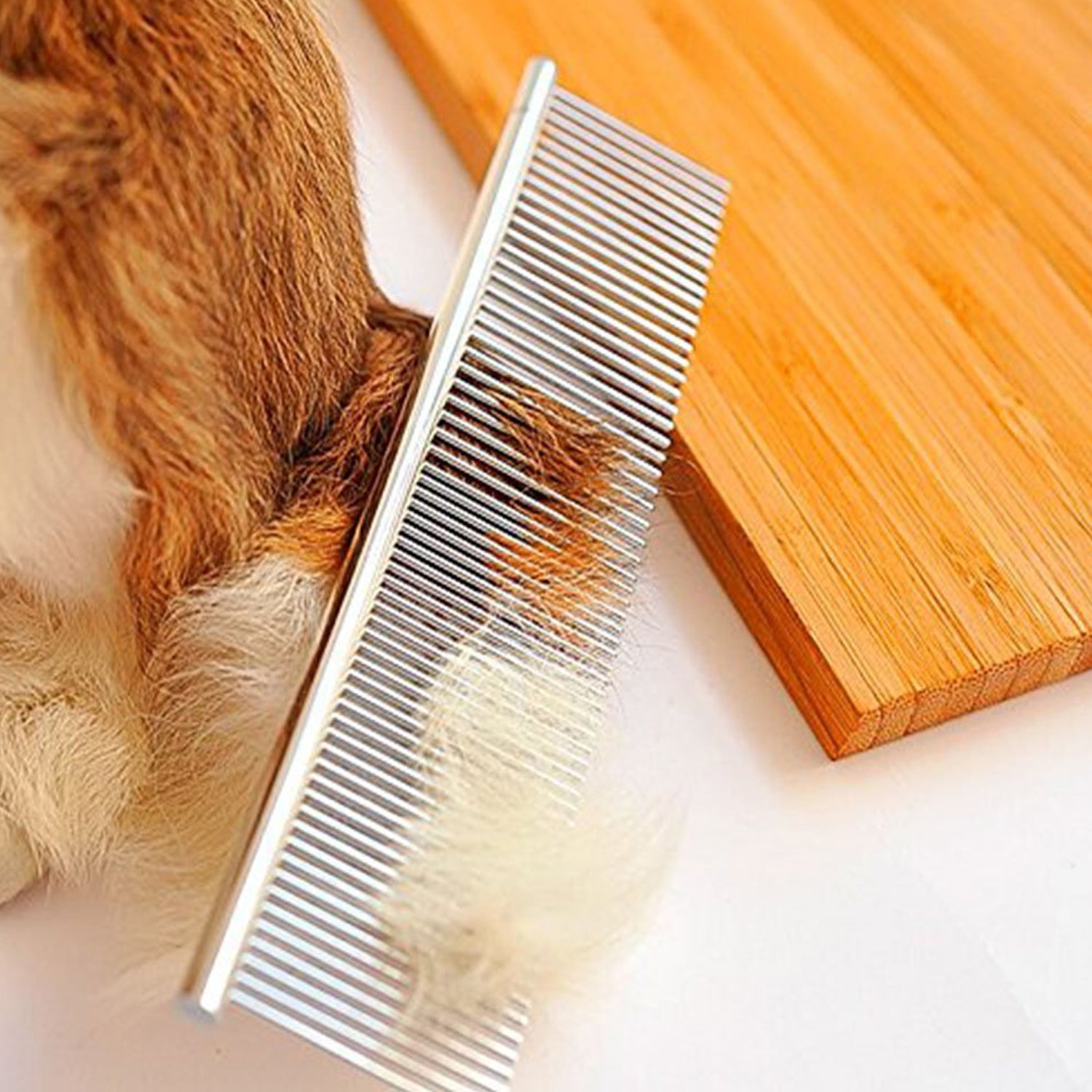 Premium Pet Grooming Brush - Stainless Steel Dematting Comb for Dogs & Cats with Medium/Coarse Fur (Greyhound, Puppy) - Ergonomic Handle, Different-Spaced Rounded Teeth - Perfect for Home Grooming & Professional Use
