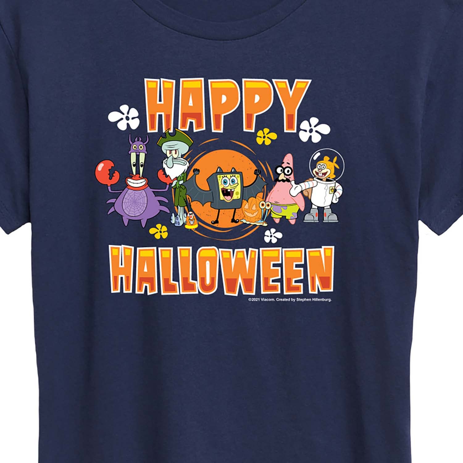 Spongebob Squarepants Happy Halloween Women's Short Sleeve Graphic T-Shirt - Funny Cartoon Halloween Costume Tee for Women - Perfect for Halloween Parties, Cosplay & Casual Wear