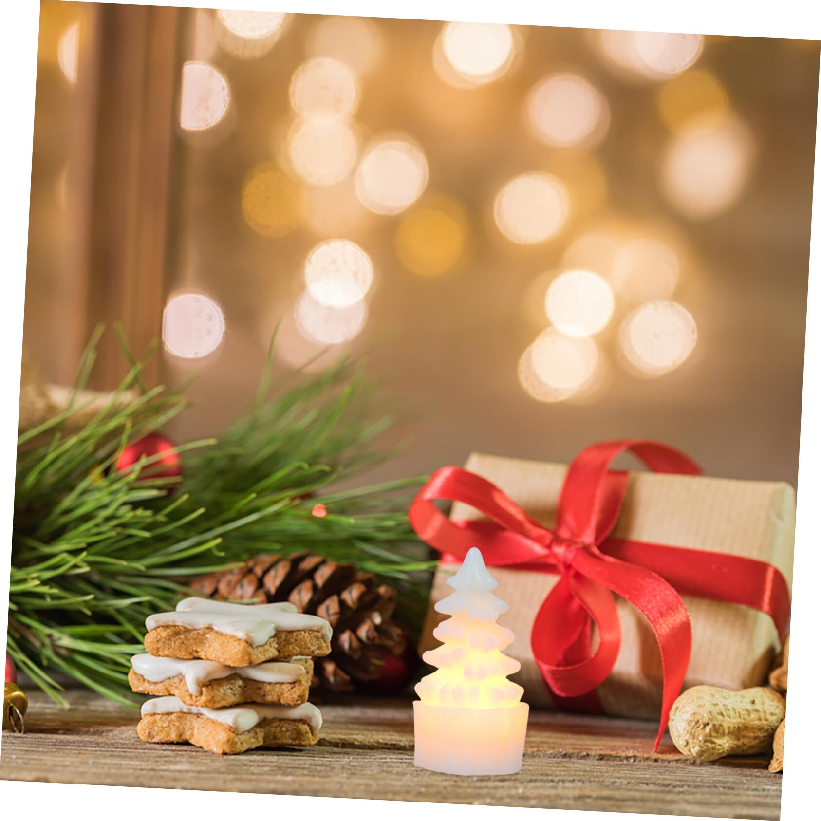 OSALADI 1 Pack LED Christmas Candles with Flameless Flickering Flame - Battery Operated Flameless Candles for Stocking Stuffers, Table Decor, Desk Lighting, Tree Shaped Holiday Decorations - Perfect for Home, Office, and Christmas Party Decor