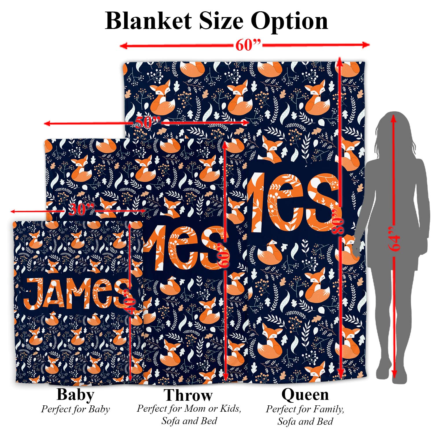 **Personalized Baby Blanket for Boys - Custom Fox Design, Super Soft Fleece, 30