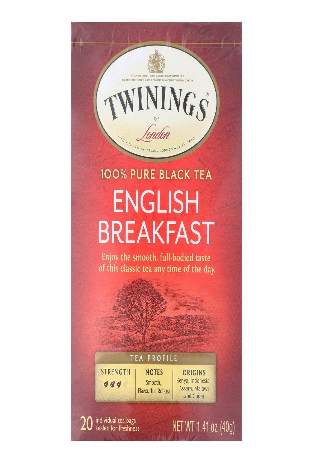 Twinings English Breakfast Black Tea Bags - 20 Count | Premium Loose Leaf Tea Blend for Morning Energy & Relaxation | Perfect for Home, Office, or Travel Use