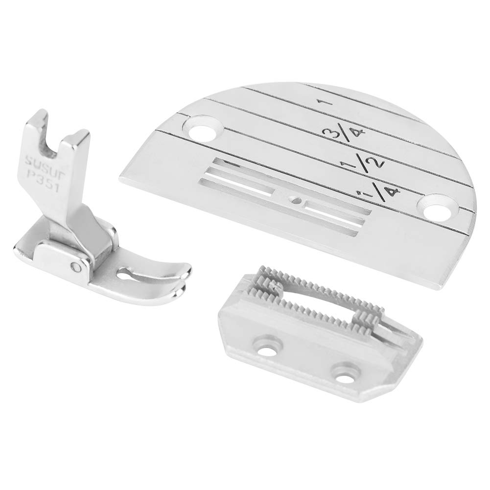 BORDSTRACT 3Pcs Industrial Sewing Machine Needle Plate Presser Foot Kit Set - E20 Needle Plate & 351 Presser Foot with Teeth for Heavy Duty Sewing, Quilting, Leather & Denim Projects