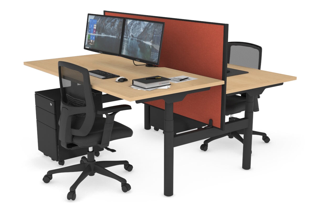 Flexi Premium Height Adjustable 2-Person H Bench Workstation - Black Frame [1800L x 800W with Cable Management] - Ideal for Office, Coworking Spaces & Home Offices