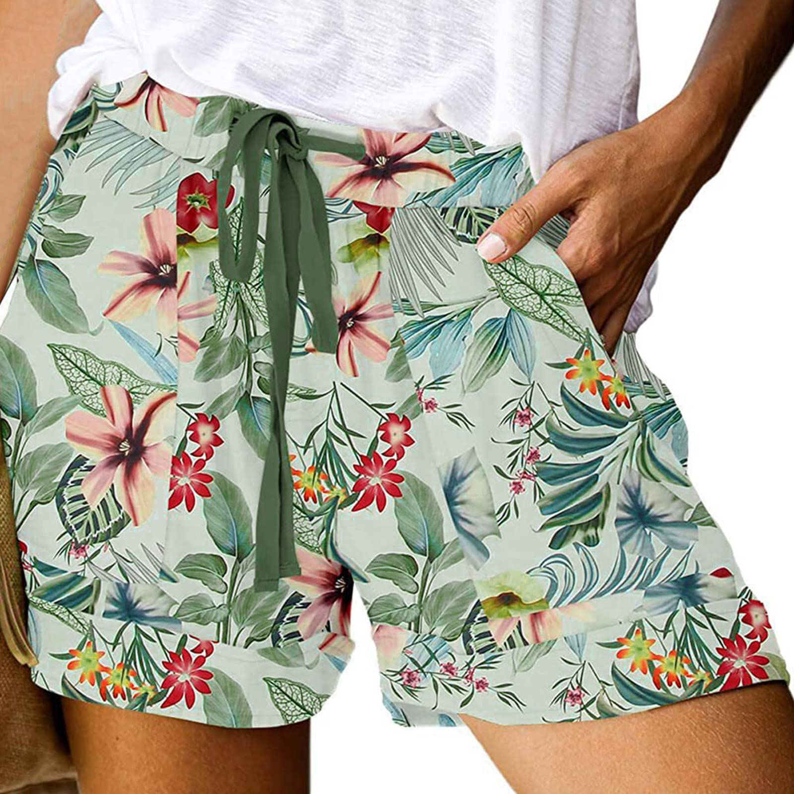 Women's Floral Beach Shorts with Pockets - Summer Vacation & Casual Wear