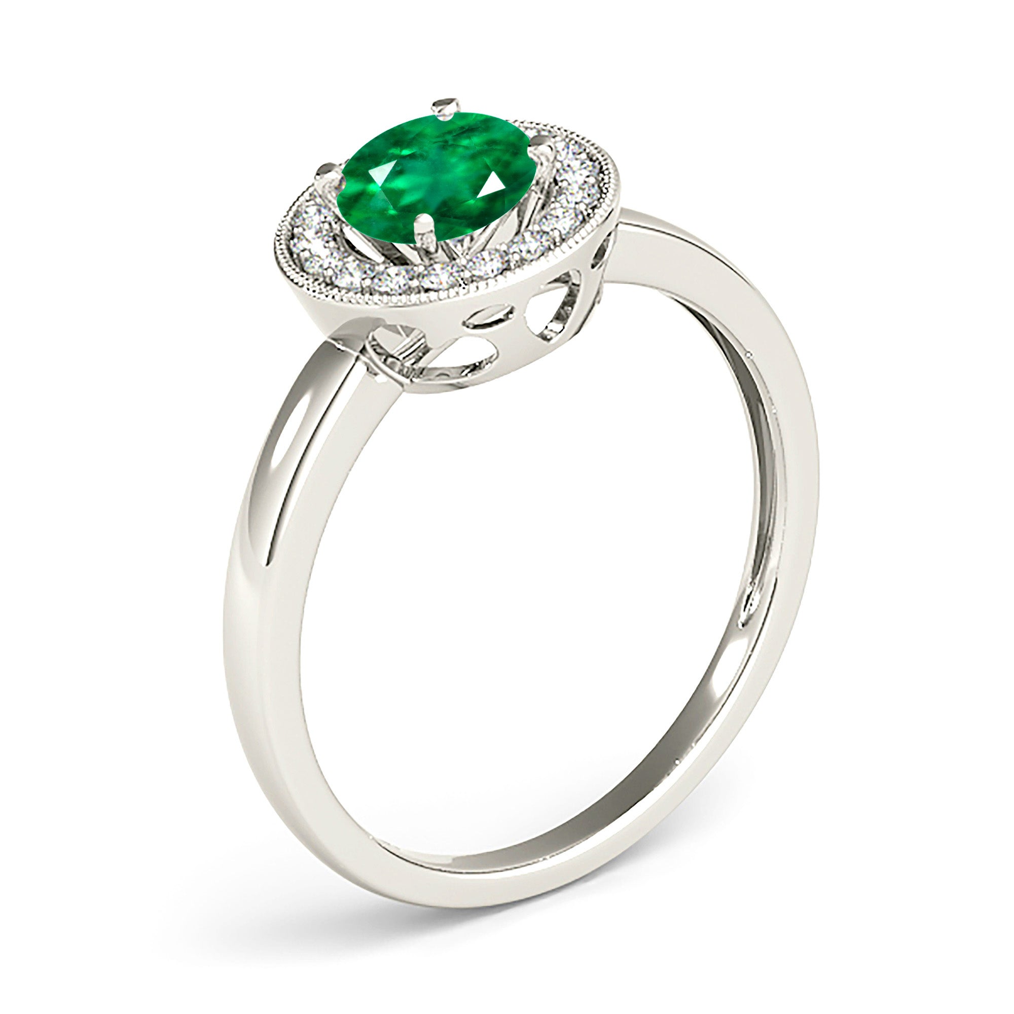1.15 Carat Genuine Emerald Ring with Milgrain Halo & 14K Solid Gold Band - Elegant Wedding, Engagement, Anniversary Gift for Women