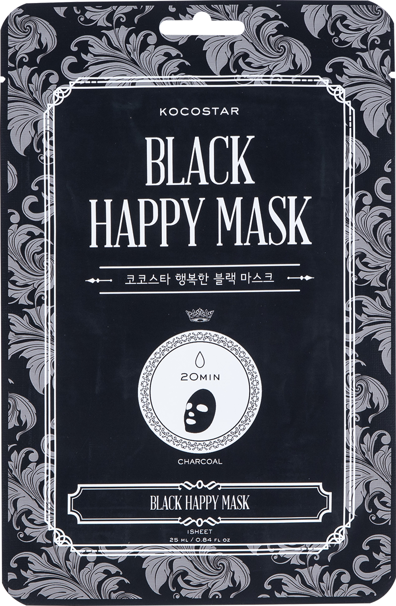 Kocostar Black Happy Facial Sheet Mask - Hydrating & Brightening for Glowing Skin | Perfect for Spa Night & Self-Care Routine