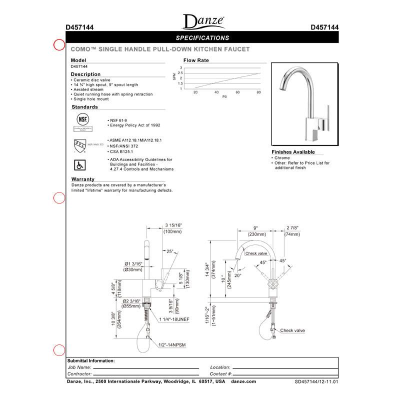 Danze Como Stainless Steel Modern Single Handle Pull Down Kitchen Faucet with Sprayer - High Arc Design for Deep Sinks, Perfect for Washing Dishes & Filling Pots (Brushed Nickel Finish)