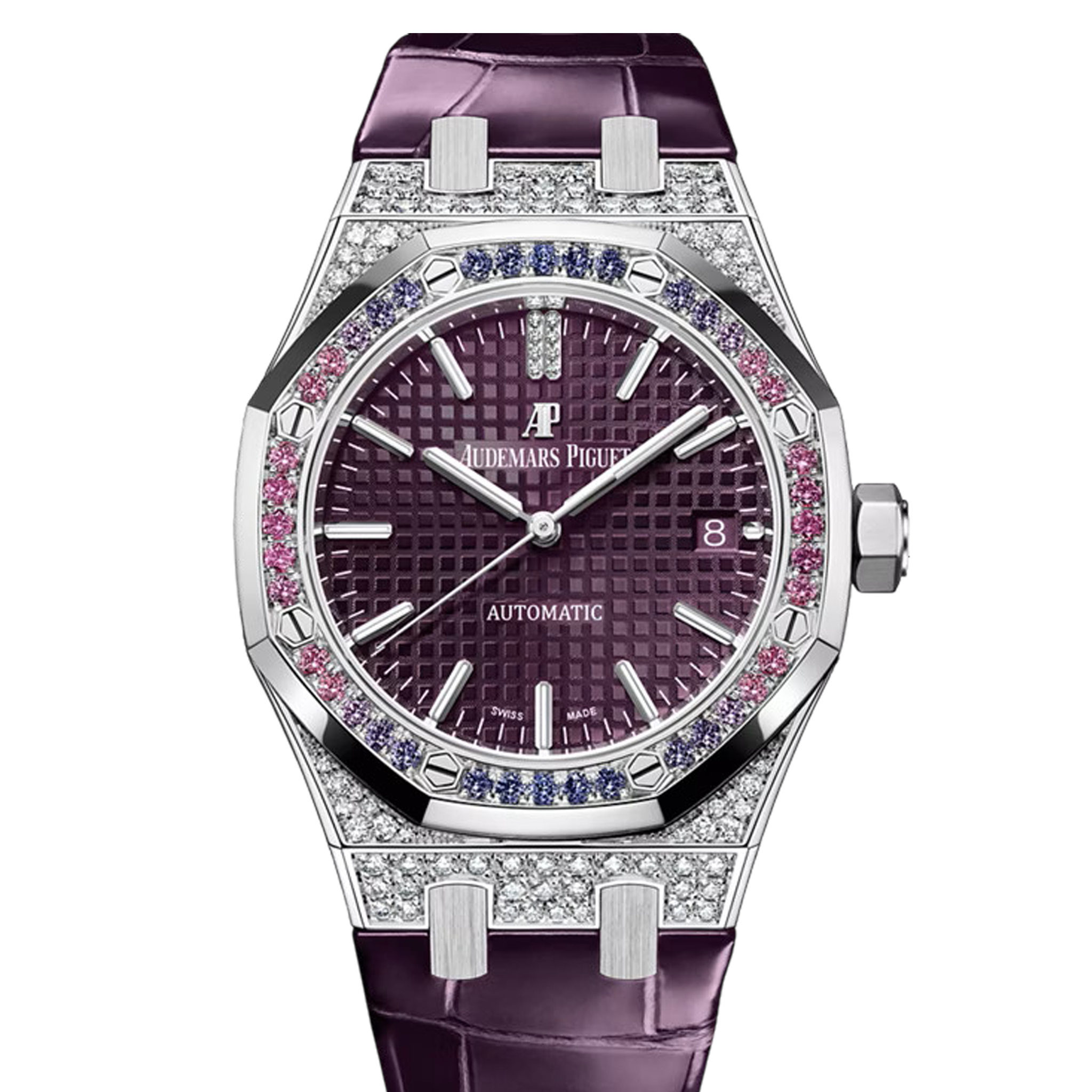 Audemars Piguet Royal Oak Selfwinding 15452BC.ZY.D600CR.01 18K White Gold Watch with Purple Dial - Luxury Dress Watch for Men, Perfect for Formal Events & Business Occasions