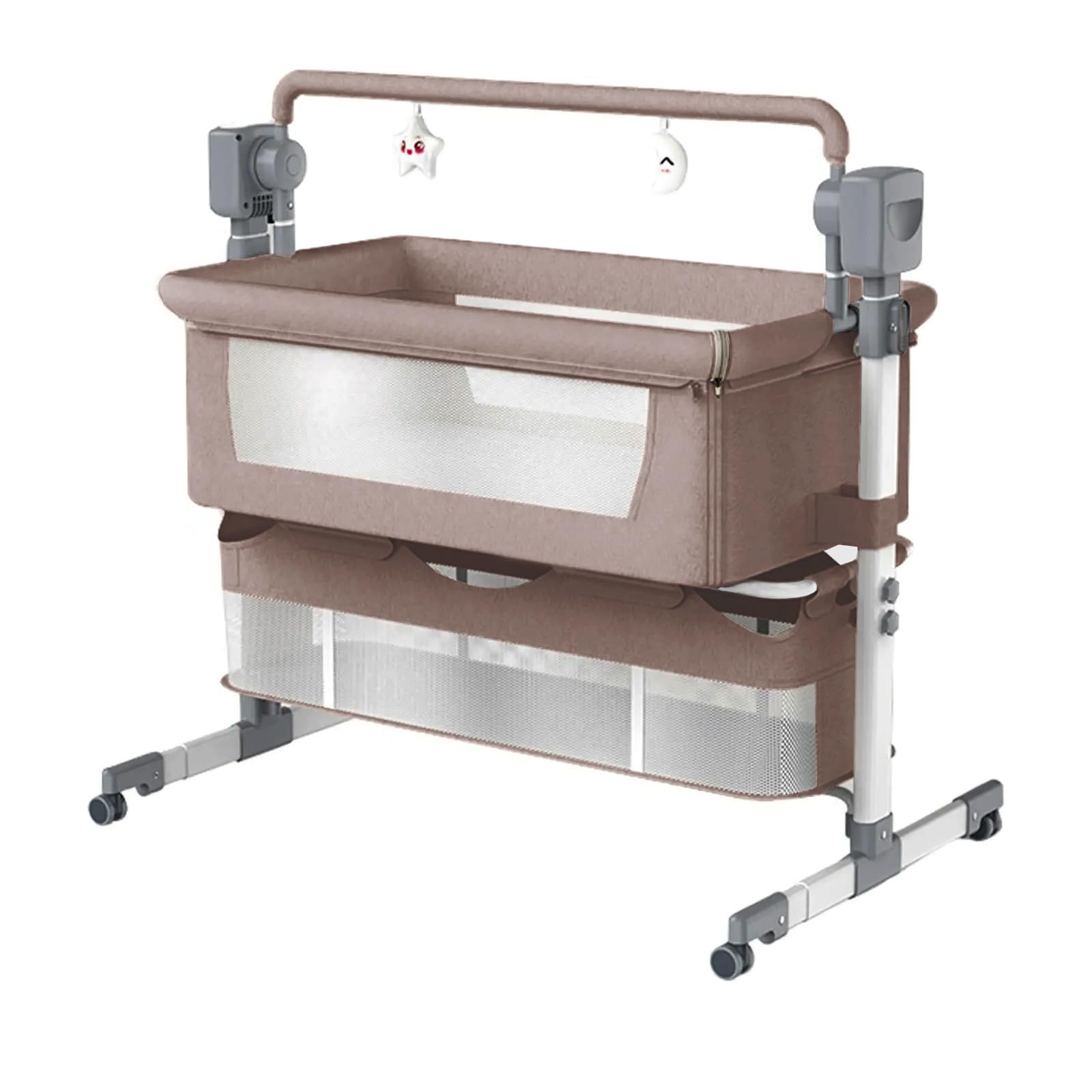 Electric Bassinet for Co-Sleeping - Convertible Baby Bedside Crib with Bluetooth 5, 5 Swaying Gears & Remote Control | Foldable Infant Bedside Sleeper & Toddler Cradle | Safe Nursery Sleeping Solution for Newborns & Babies (601 Khaki) | Perfect for Bedroom, Nursery & Travel Use