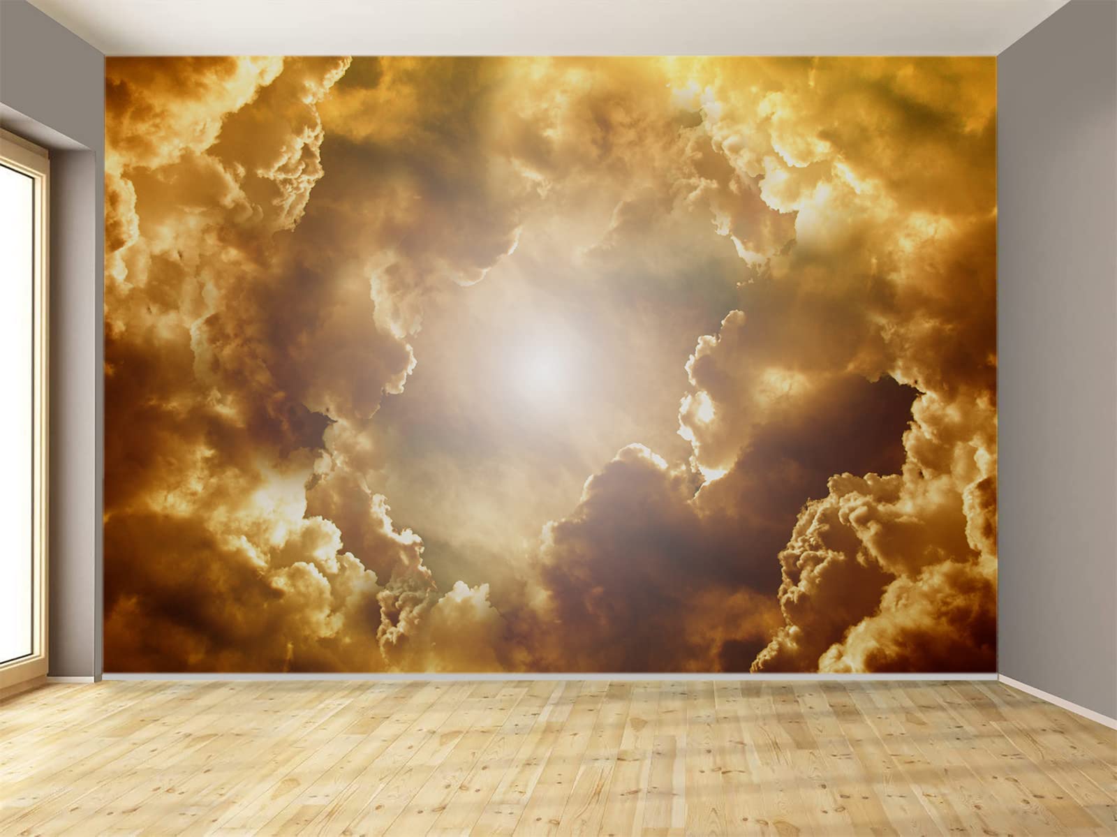 Dusk Sky Wall Mural - Yellow Cloud & Sun Large Removable Wallpaper | 158