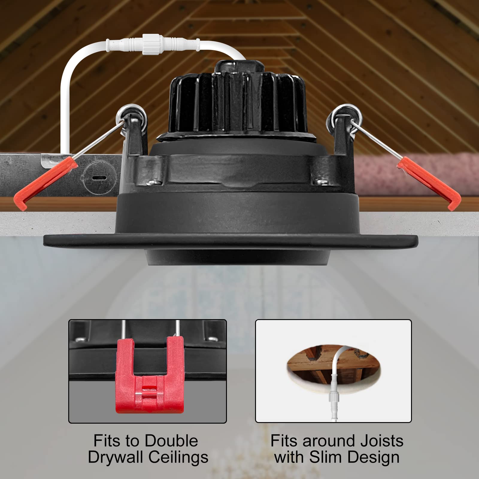 NUWATT 3 Inch LED Gimbal Recessed Lights - Black Square, 5CCT Selectable (2700K-5000K), 8W 600 Lumens, IC & Wet Rated, 120V Dimmable Canless Adjustable Downlight - 4 Pack - Perfect for Living Rooms, Kitchens & Bathrooms