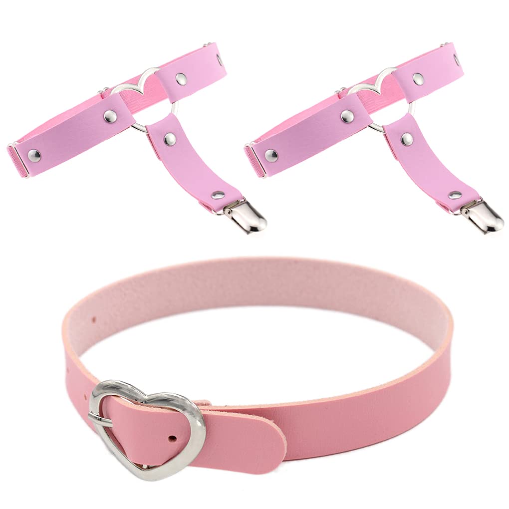 5Pcs Women's Punk Style Leather Garter Belt, Choker Necklace & Cuff Bracelet Set - Gothic Fashion Accessories for Parties, Halloween & Cosplay