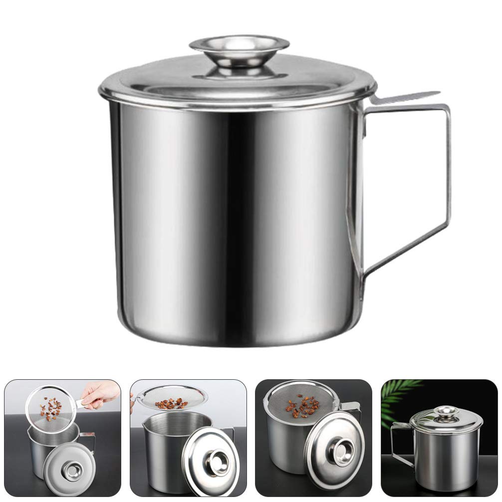 DOITOOL Stainless Steel Oil Strainer Pot with Fine Mesh Lid - Grease Storage Container for Frying Oil & Cooking Grease | Ideal for Kitchen, Restaurant & Deep Fryer Use