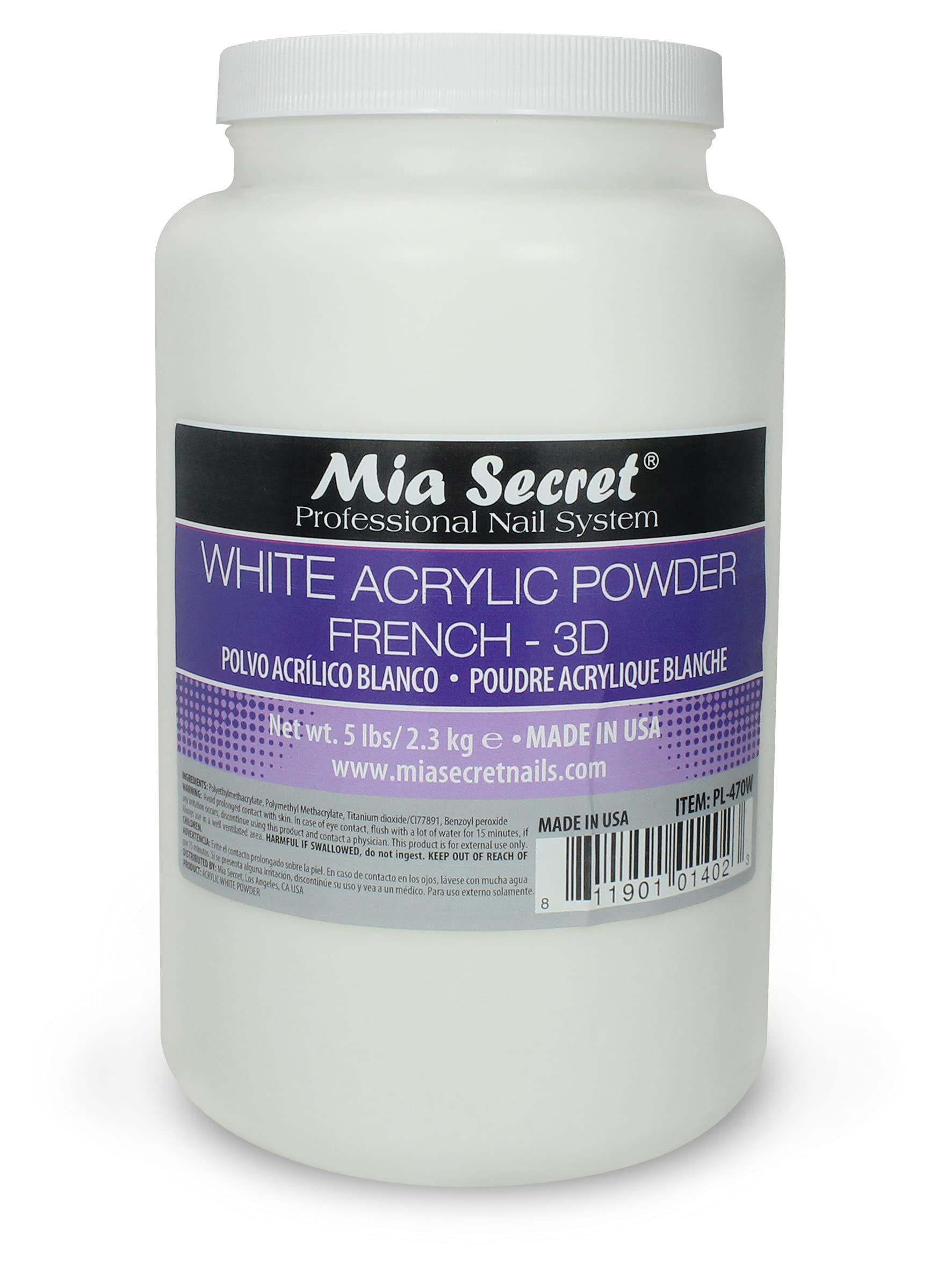 Mia Secret Professional White Acrylic Powder for Nails - 5LBS Bulk Size - Perfect for Nail Salons, DIY Manicures & Acrylic Nail Extensions