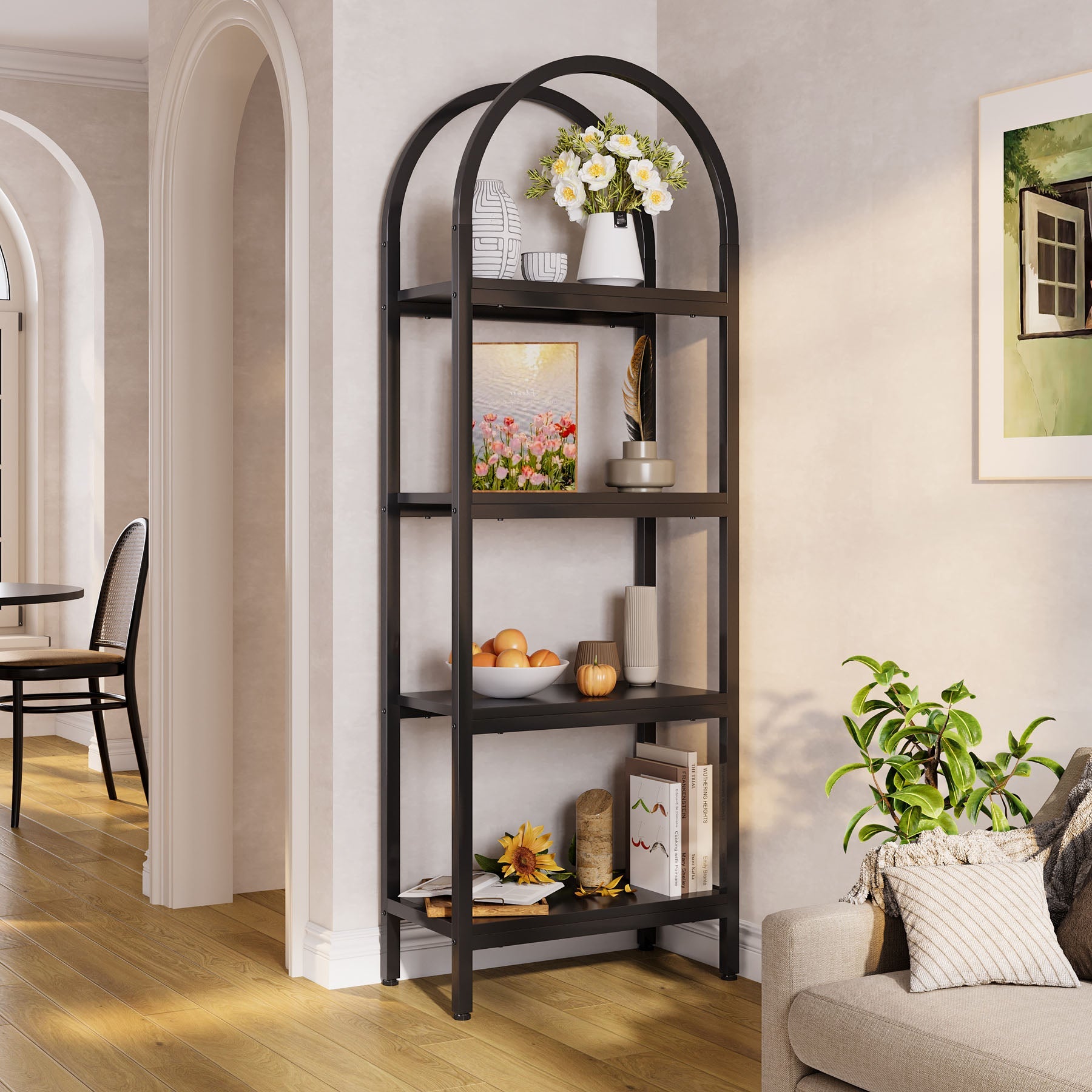 4 Tier / 5 Tier Wooden Bookshelf - Arched Bookcase Display Rack with Storage Shelves for Home Office, Living Room, Bedroom - Perfect for Organizing Books, Decor & Storage Needs
