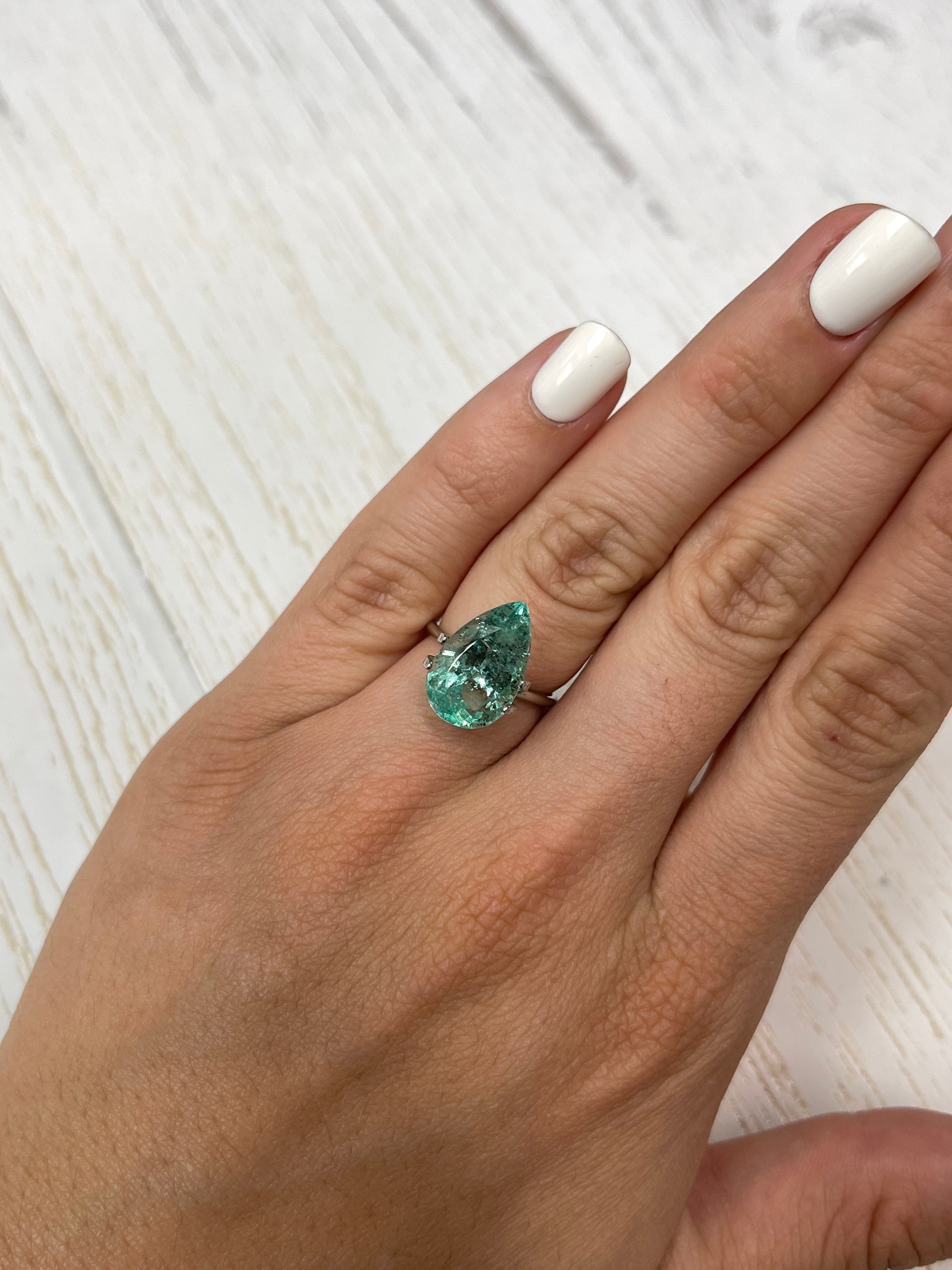 6.41 Carat 16x10mm Light Green Freckled Natural Loose Colombian Emerald Pear Cut Gemstone for Jewelry Making & Engagement Rings