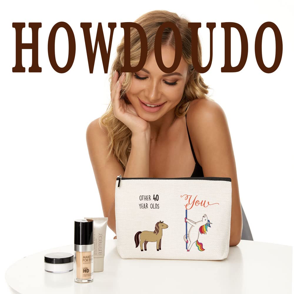 **40th Birthday Gifts for Women - Funny Unicorn Makeup Bag for Bestie, Mom, Wife, Sister, Aunt, Coworker - Milestone Birthday Gift for Her - Waterproof Travel Pouch with Zipper - Perfect for Travel, Spa, and Everyday Use**