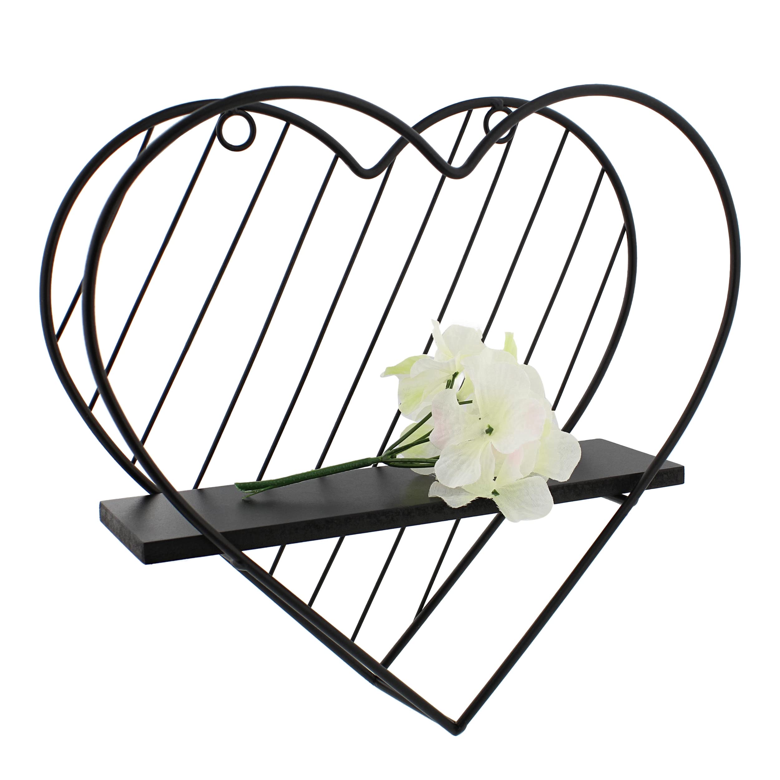 Metal Floating Shelf with Heart Design - Rustic Wall Mounted Shelf for Kitchen, Bathroom, Living Room | Perfect for Displaying Food, Collectibles, Home Decor & More