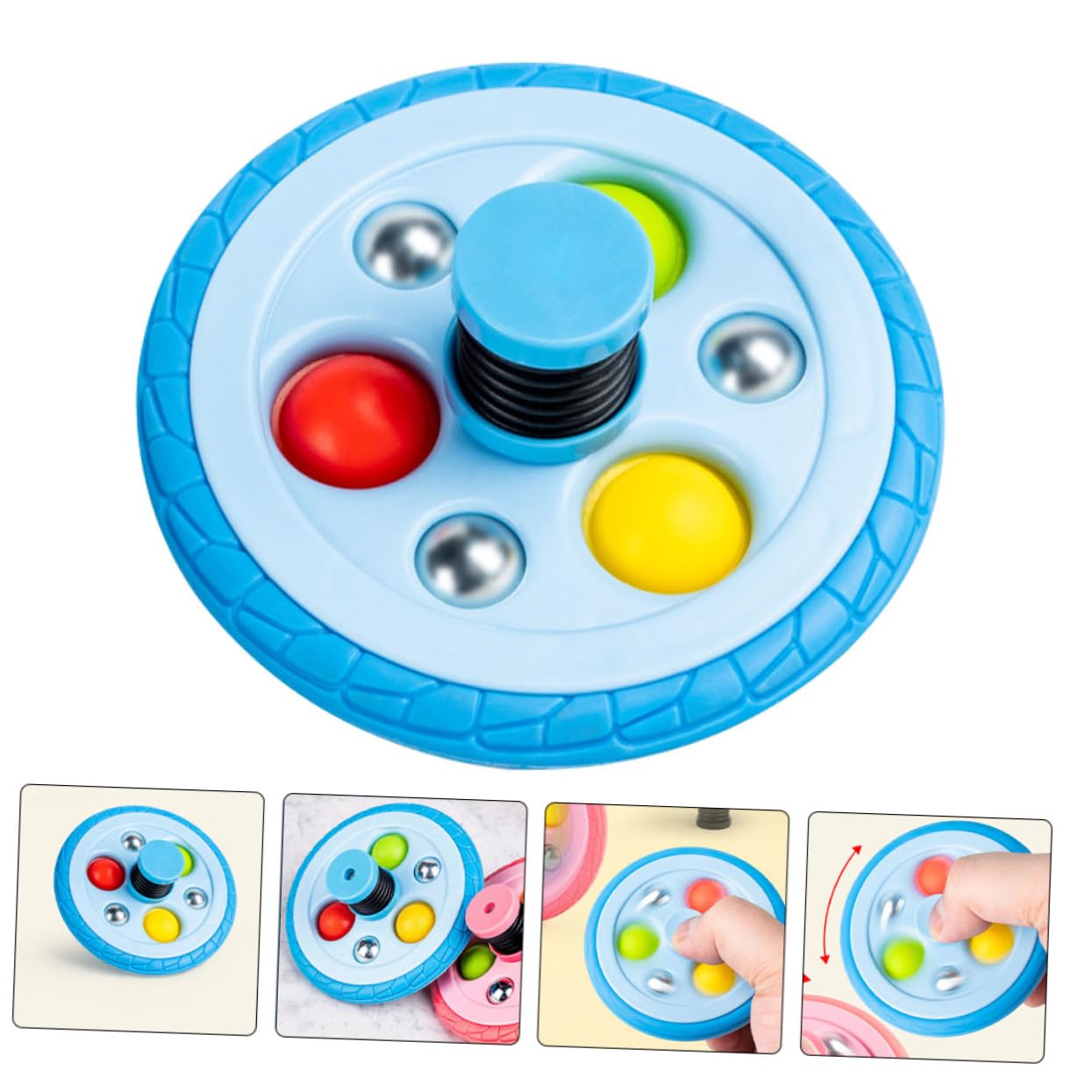 FAVOMOTO Bulk Mini Bounce Off Tops - Finger Spinner Tire Shape Gyro Toys for Kids, Plastic Sky-Blue Backpack Fidget Toys - Perfect for Stress Relief, Classroom Rewards & Travel Entertainment